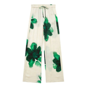 Conjunto Floral, Blusa com Manga Longa e Calça Pantalona - DermeBela