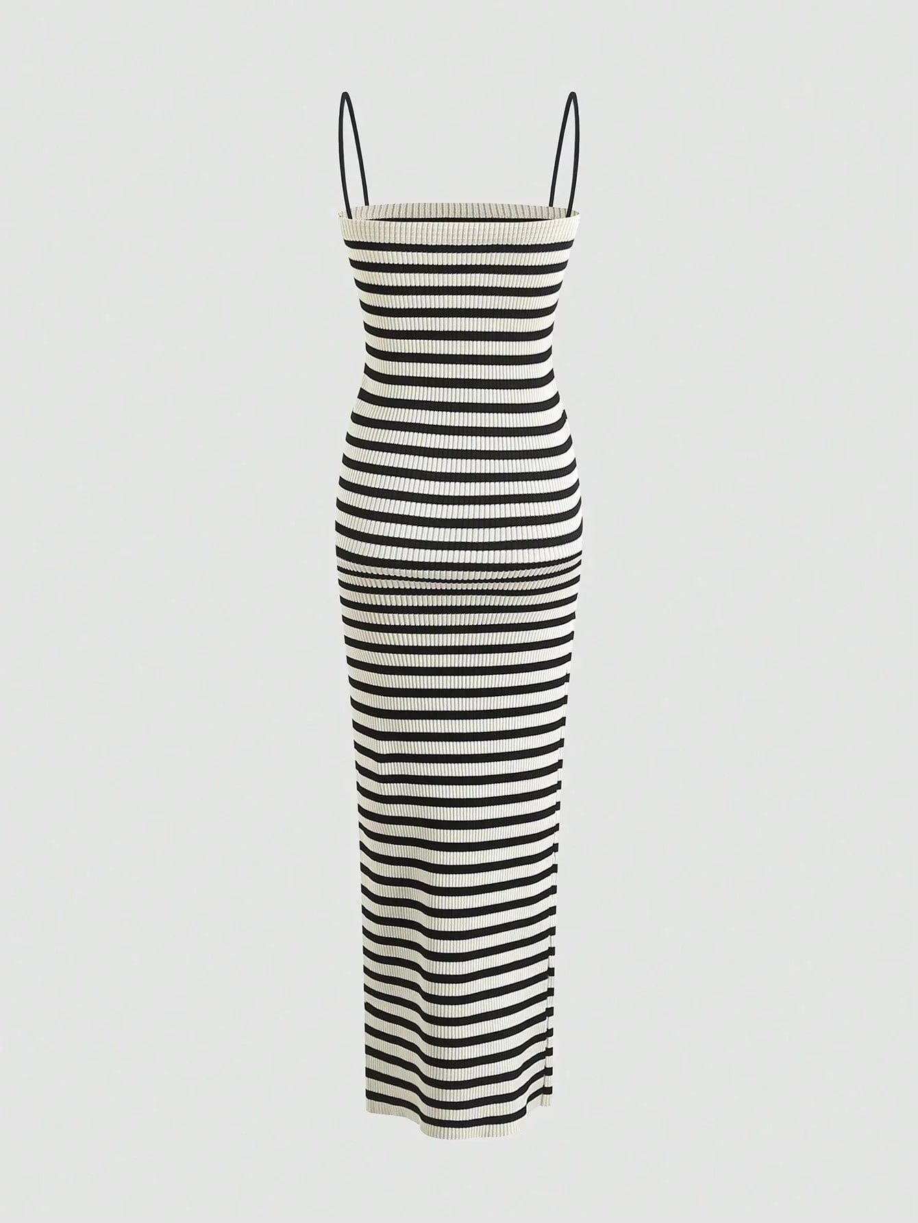Vestido Midi Listrado com Alças Finas