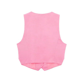 Conjunto Vintage: Colete e Shorts Rosa Monocromático com Gola V - DermeBela