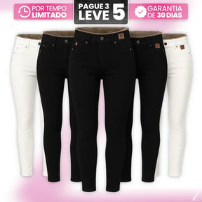|Leve 5, Pague Só 3| Kit de Calças Femininas Skinny Liana de Cintura Alta em Veludo com Poliéster, Elastano & Spandex