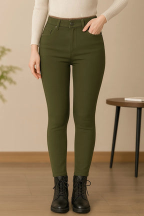 |Leve 5, Pague Só 3| Kit de Calças Femininas Skinny Liana de Cintura Alta em Veludo com Poliéster, Elastano & Spandex